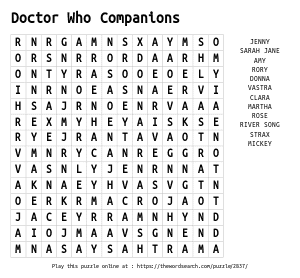 Word Search on Doctor Who Companions