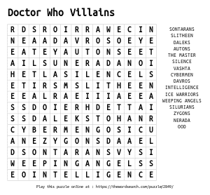 Word Search on Doctor Who Villains