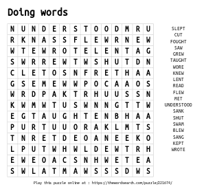 Word Search on Doing words