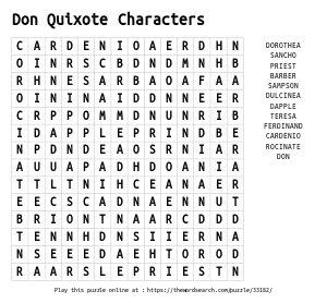 Word Search on Don Quixote Characters
