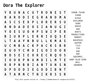 Word Search on Dora The Explorer