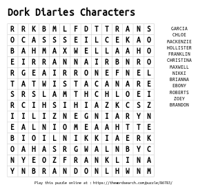 Word Search on Dork Diaries Characters