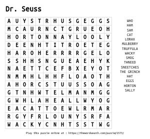 Word Search on Dr. Seuss