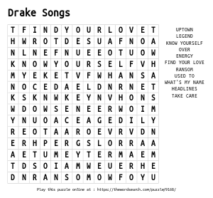 Word Search on Drake Songs