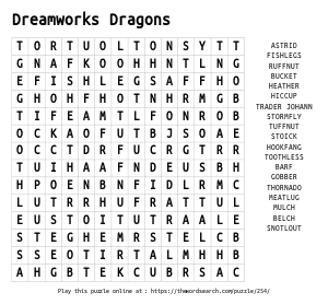 Word Search on Dreamworks Dragons