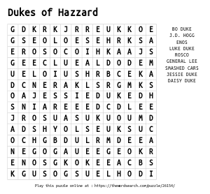Word Search on Dukes of Hazzard