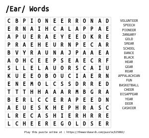 Word Search on /Ear/ Words