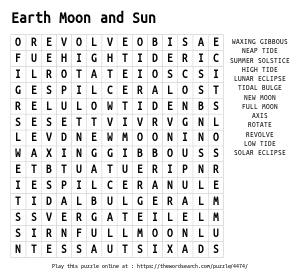 Word Search on Earth Moon and Sun
