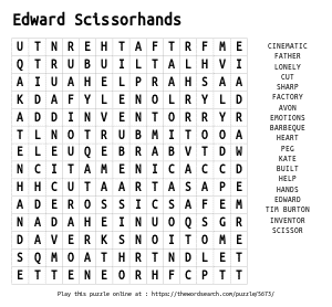 Word Search on Edward Scissorhands