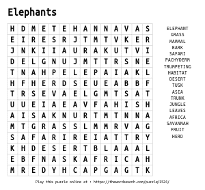 Word Search on Elephants
