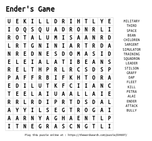 Word Search on Ender's Game