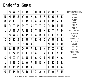 Word Search on Ender's Game