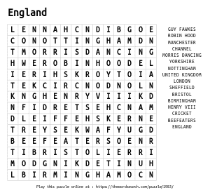 Word Search on England