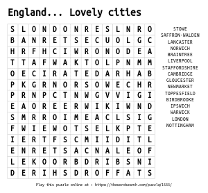 Word Search on England... Lovely cities