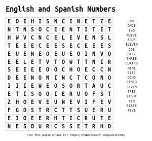 Word Search on English and Spanish Numbers