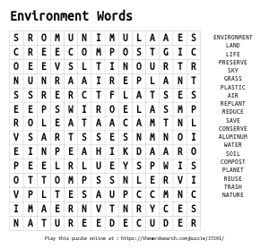 Word Search on Environment Words