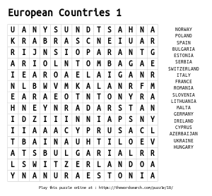 Word Search on European Countries 1