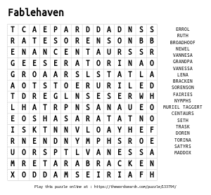 Word Search on Fablehaven