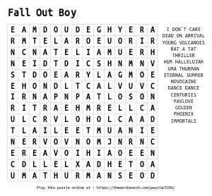 Word Search on Fall Out Boy