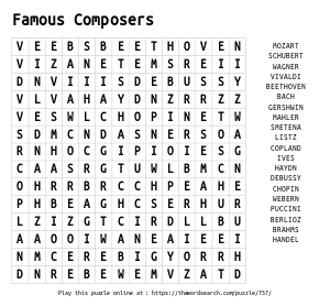 Word Search on Famous Composers