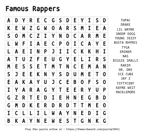 Word Search on Famous Rappers