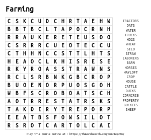 Word Search on Farming