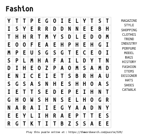 Word Search on Fashion