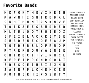 Word Search on Favorite Bands