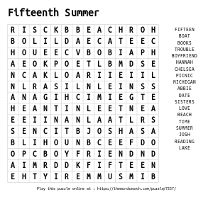 Word Search on Fifteenth Summer