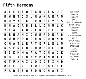 Word Search on Fifth Harmony