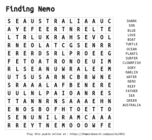 Word Search on Finding Nemo