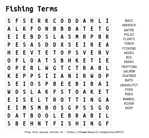 Word Search on Fishing Terms