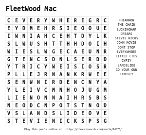 Word Search on FleetWood Mac