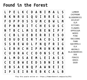 Word Search on Found in the Forest