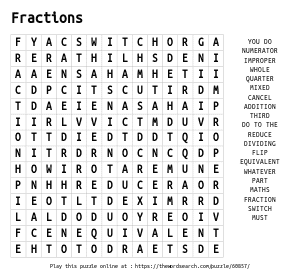 Word Search on Fractions