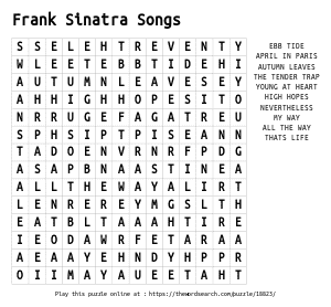 Word Search on Frank Sinatra Songs