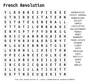 Word Search on French Revolution