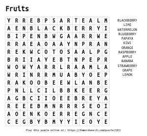 Word Search on Fruits