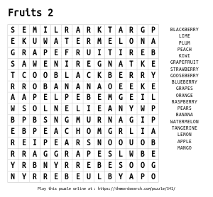Word Search on Fruits 2