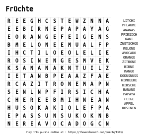 Word Search on FrÃ¼chte