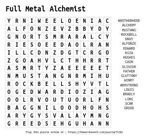 Word Search on Full Metal Alchemist