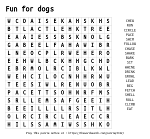 Word Search on Fun for dogs