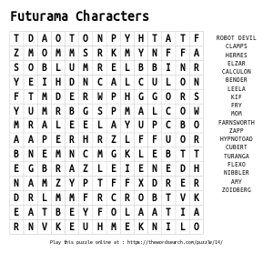 Word Search on Futurama Characters