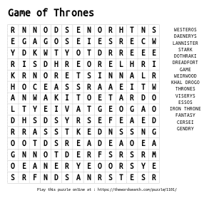 Word Search on Game of Thrones