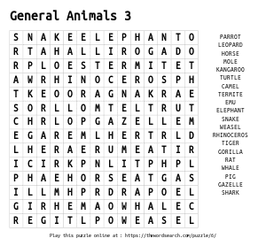 Word Search on General Animals 3