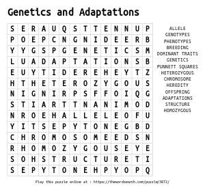 Word Search on Genetics and Adaptations
