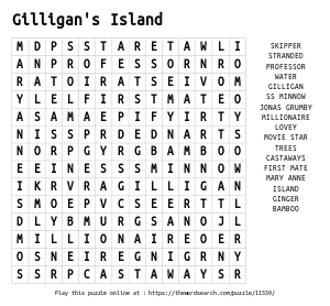 Word Search on Gilligan's Island