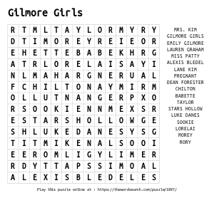 Word Search on Gilmore Girls