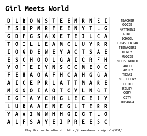 Word Search on Girl Meets World
