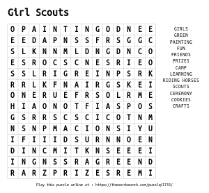Word Search on Girl Scouts